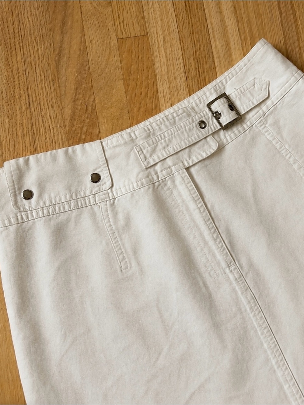 Perry Ellis White Ramie Cotton Pencil Skirt Buckle Waist Size 10 - Picture 3 of 5